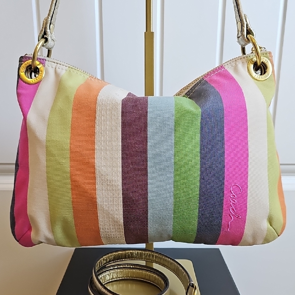 ​Coach 2011 Poppy Sequin Stripe Rocker Satchel - Style 19025 - Multi-Color EUC - Picture 9 of 16